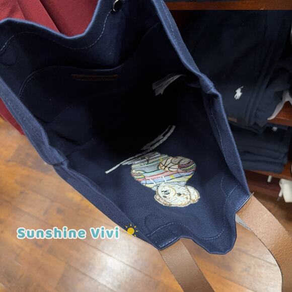 NWT Polo Ralph Lauren Cotton Twill Embroidered FIELD JACKET BEAR Tote Bag Navy - Picture 4 of 4